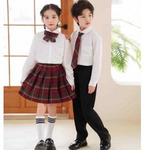 Children girls boys plaid British style choir choral performance uniforms Poetry recite performance uniforms for kindergarten school